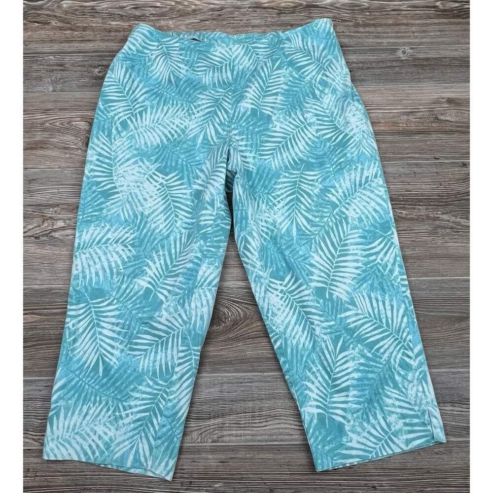 True Beauty by Emme Womens Capri Pants 18 Leaf Print Casual Beach Coastal Resort